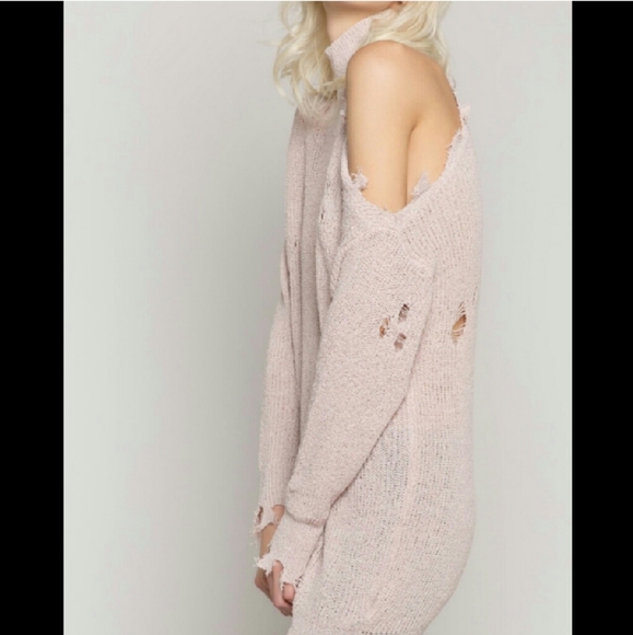 POL Striped Distressed Long Sleeve Sweater